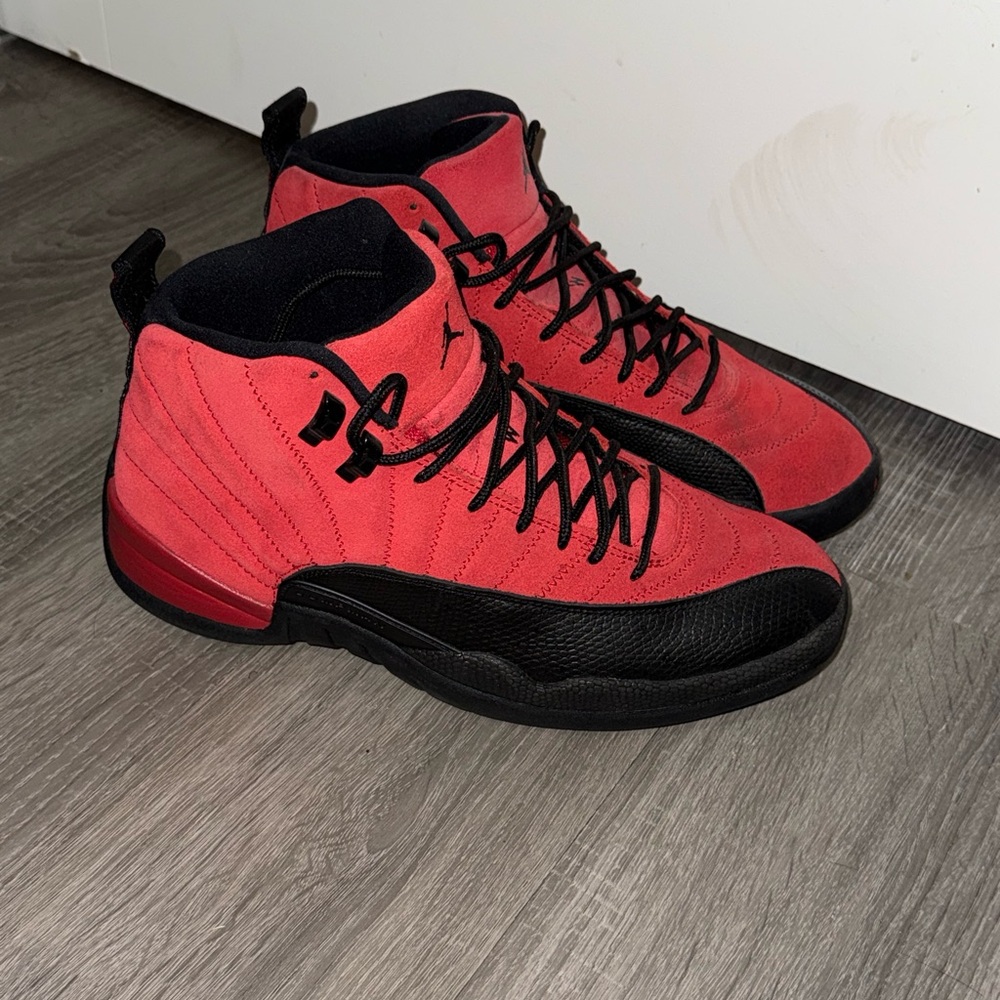 Jordan Retro 12s Men's Red and Black Sneakers